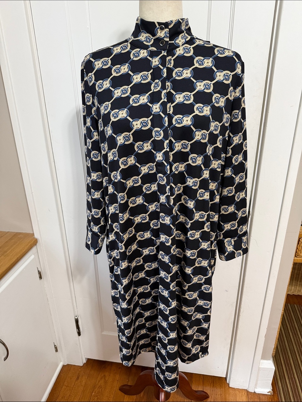NWOT J.McLaughlin Dress Sz M Berlin Atlas Tile Blue Floral Brown Catalina